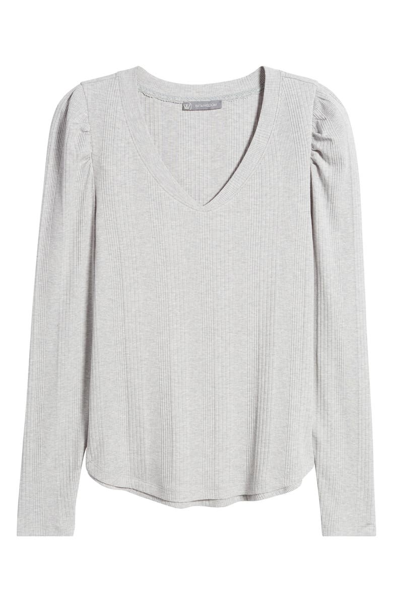 Wit & Wisdom Puff Shoulder Rib Top, Alternate, color, Heather Grey