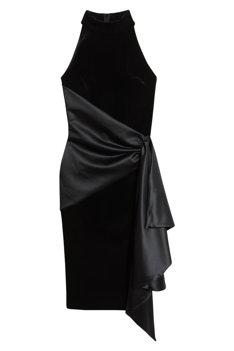 Gudairi Velvet Draped Cocktail Dress, Alternate, color, BLACK