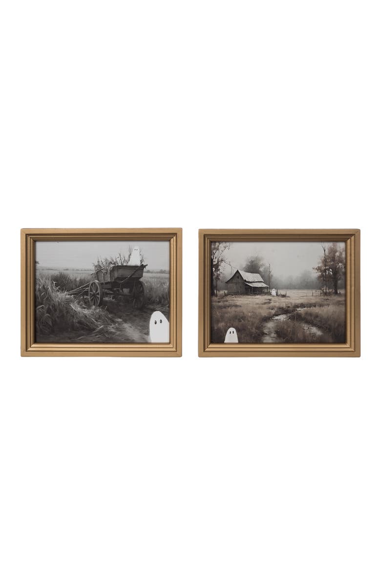 Transpac Peeking Ghosties Framed Wall Art Set of 2 Halloween Decor, Main, color, Multicolored