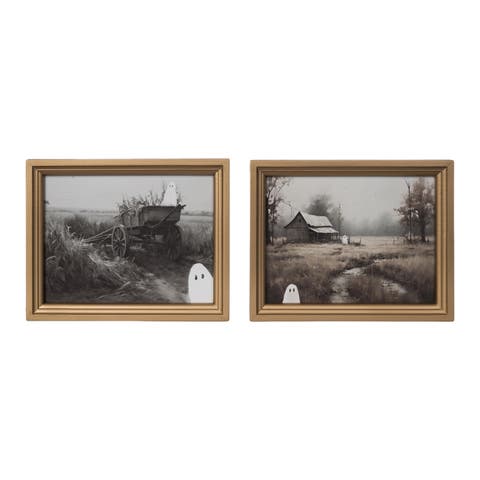 Peeking Ghosties Framed Wall Art Set of 2 Halloween Decor