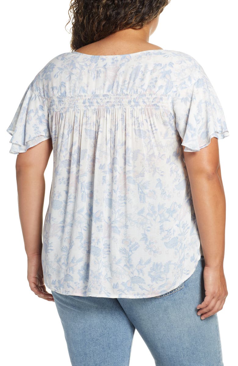 Lucky Brand Flutter Sleeve Print Top, Alternate, color, 