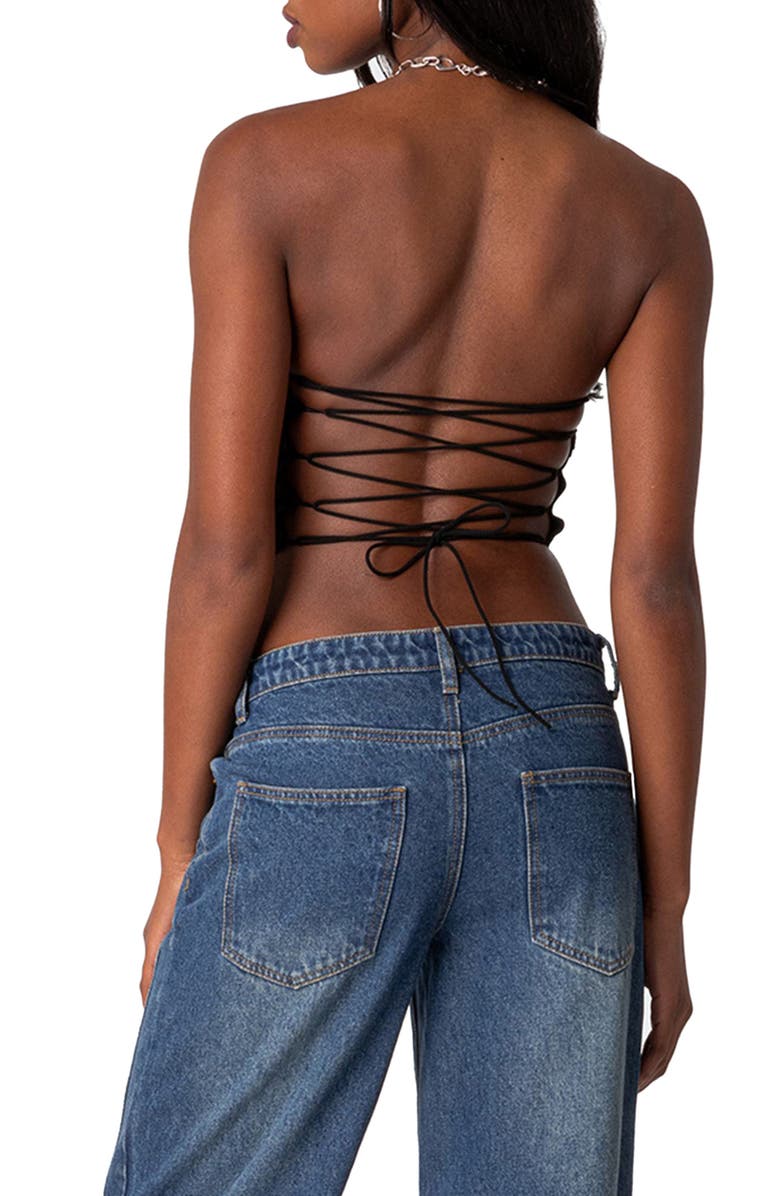 EDIKTED Hayley Ruffle Lace-Up Tube Top, Alternate, color, 