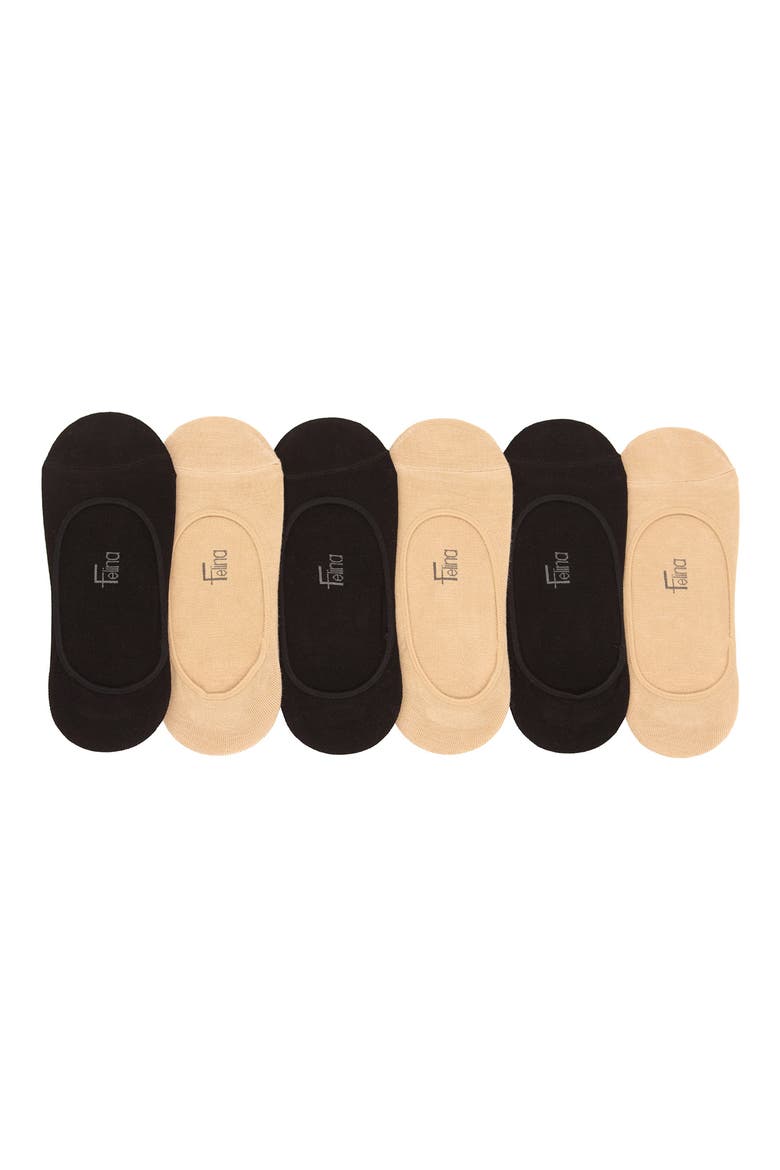 Assorted 6-Pack Liner Socks, Main, color, BLACK/ NUDE