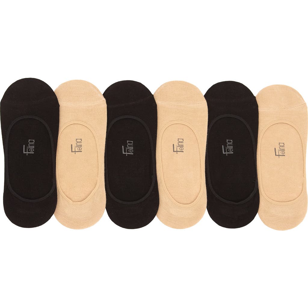 Felina Assorted 6-pack Liner Socks In Black/nude