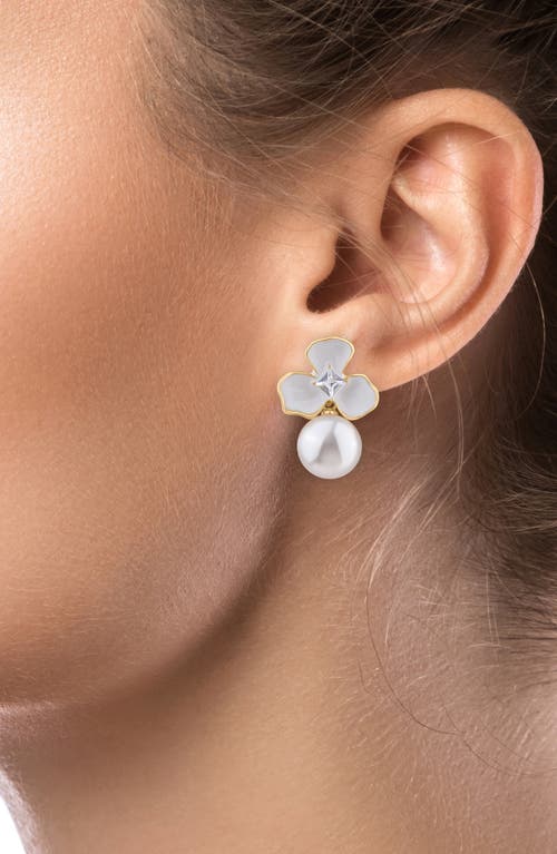 Jardin Enamel Flower Faux Pearl Drop Earrings In Gray