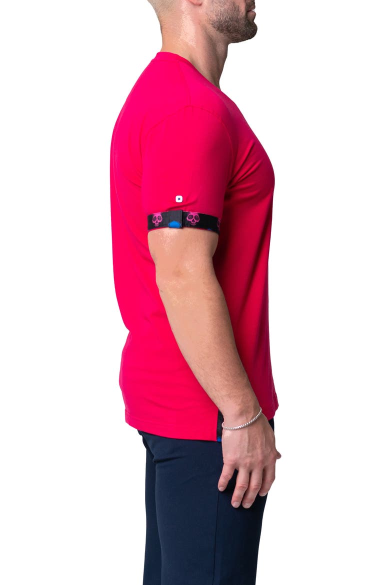 Vivaldi Solid Skull Fuchsia Pink V-Neck Cotton T-Shirt, Alternate, color, PINK