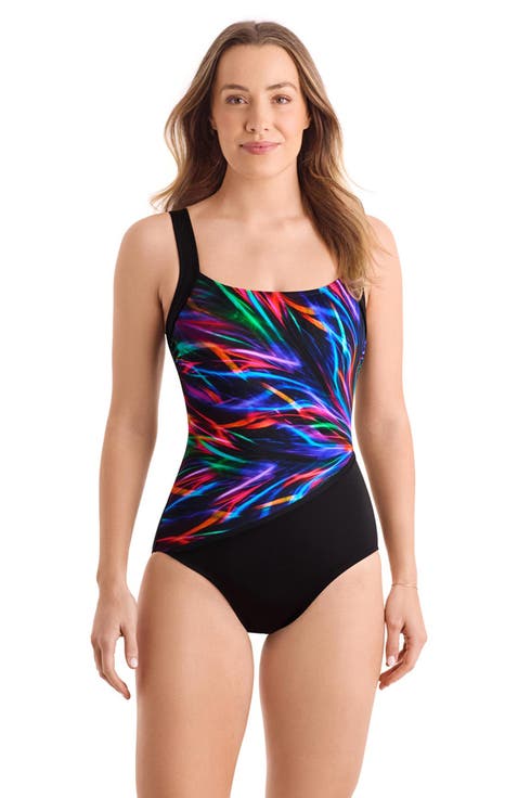 Squareneck Illusion Tank Chlorine Resistant One-Piece Swimsuit