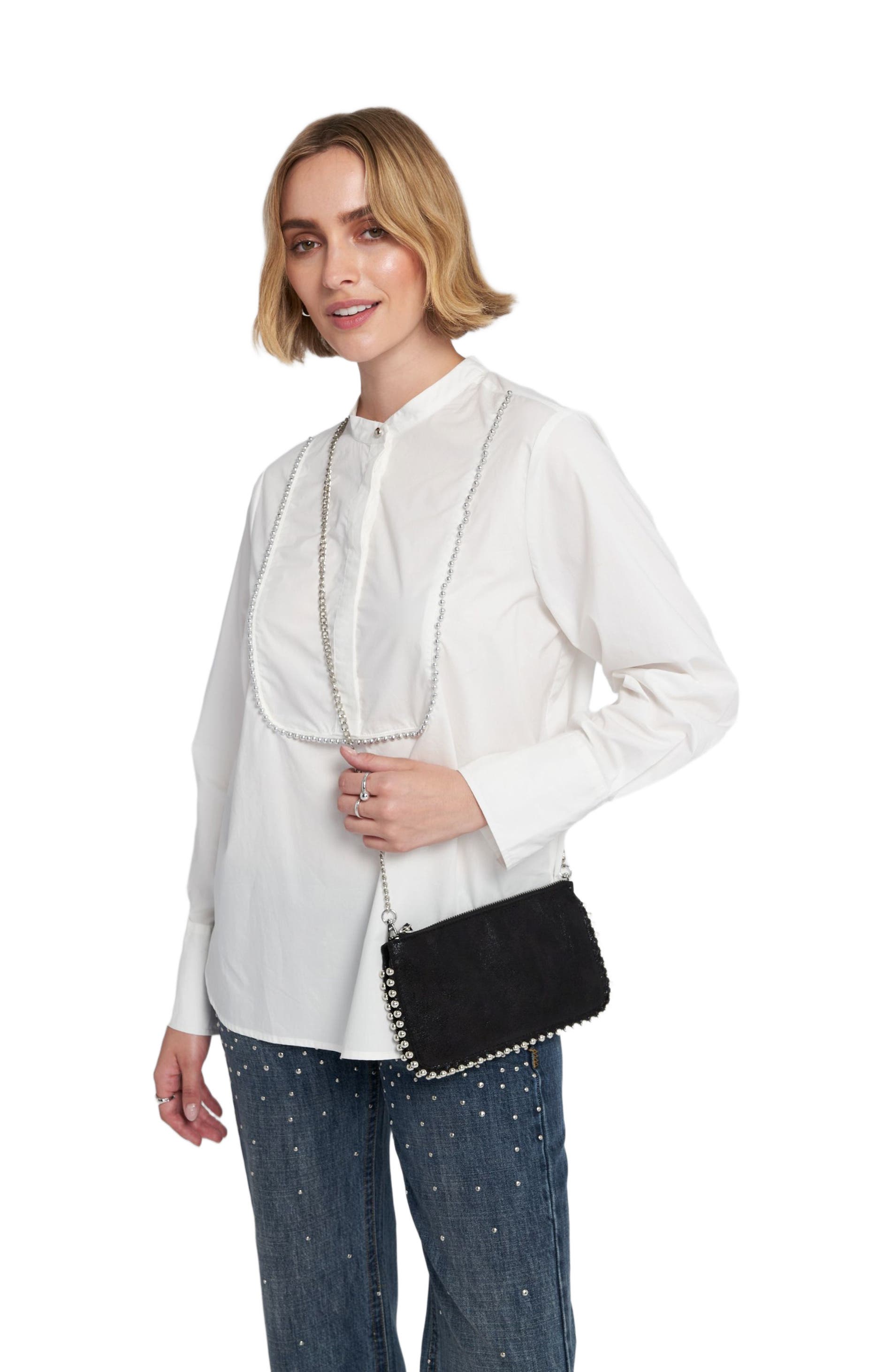 ELLE Collection Silver Trimmed Wallet On Chain Clutches Bag, Alternate, color, Black