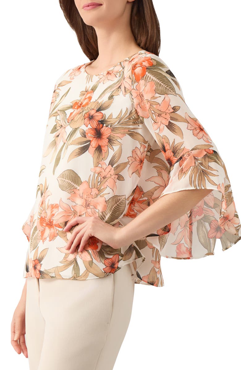 KASPER Floral Ruffle Sleeve Chiffon Top, Alternate, color,