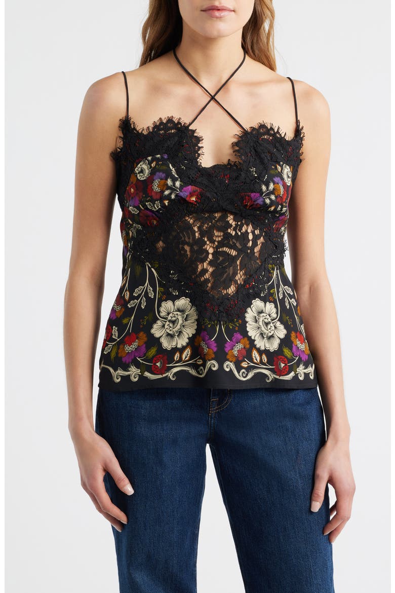 Rococo Flowers & Lace Camisole, Main, color, BLACK