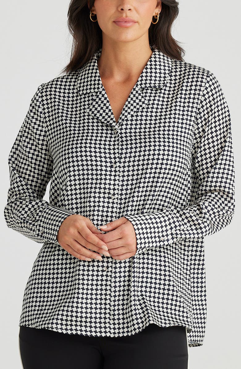 Brave+True Carrington Houndstooth Check Satin Button-Up Shirt, Alternate, color, Black Houndstooth