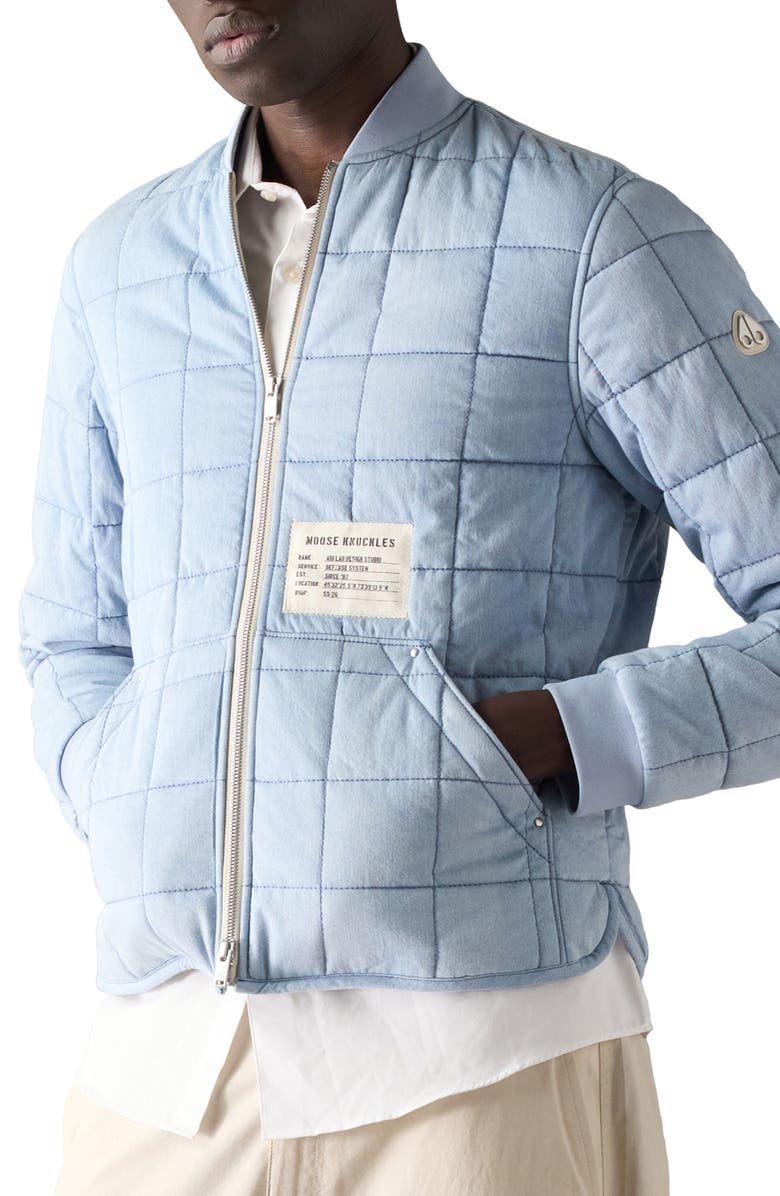 Moose Knuckles Transit Down Denim Liner Bomber Jacket, Alternate, color, Light Denim