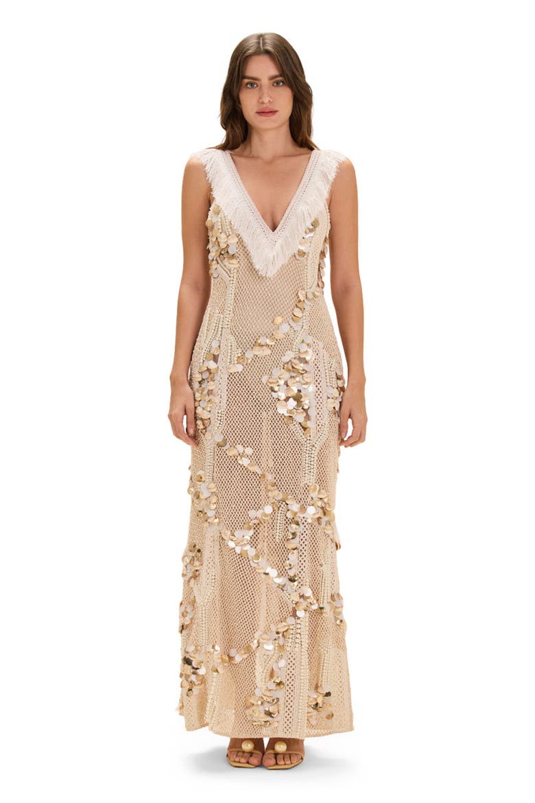 Seashell Embroidery Gown, Main, color, OFF WHITE