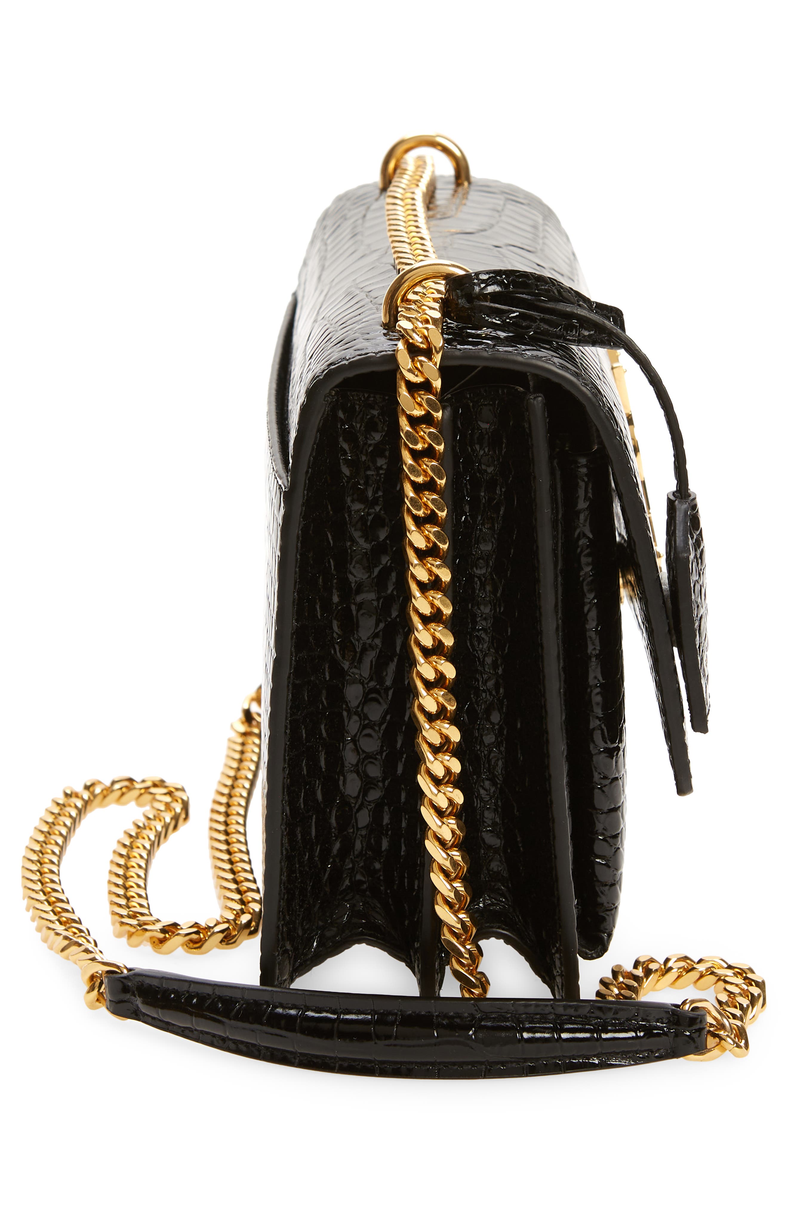 Saint Laurent Medium Sunset Croc Embossed Leather Shoulder Bag, Alternate, color, 