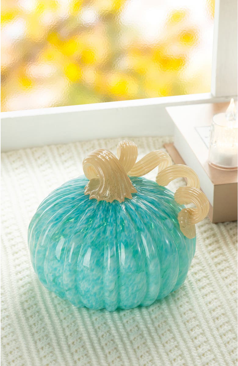 Glitzhome Fall Round Glass Pumpkins, Alternate, color, Blue