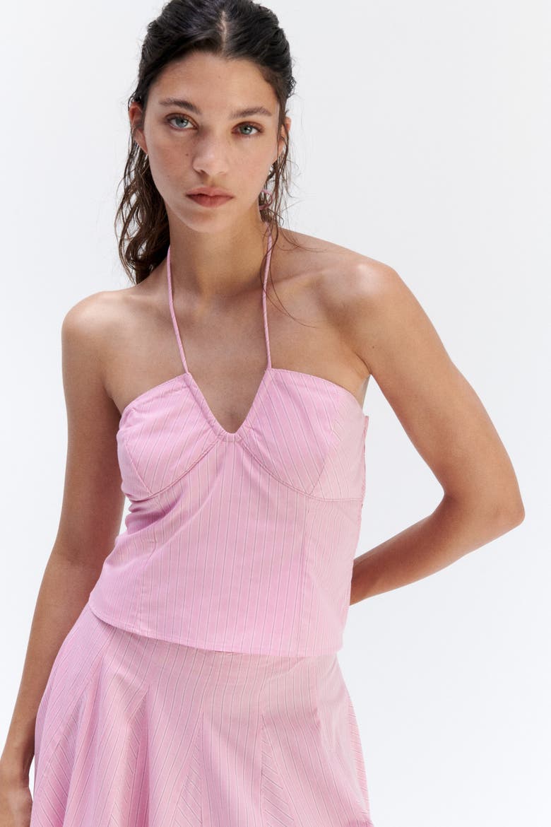 Cotton Halterneck Top, Alternate, color, Pink/striped