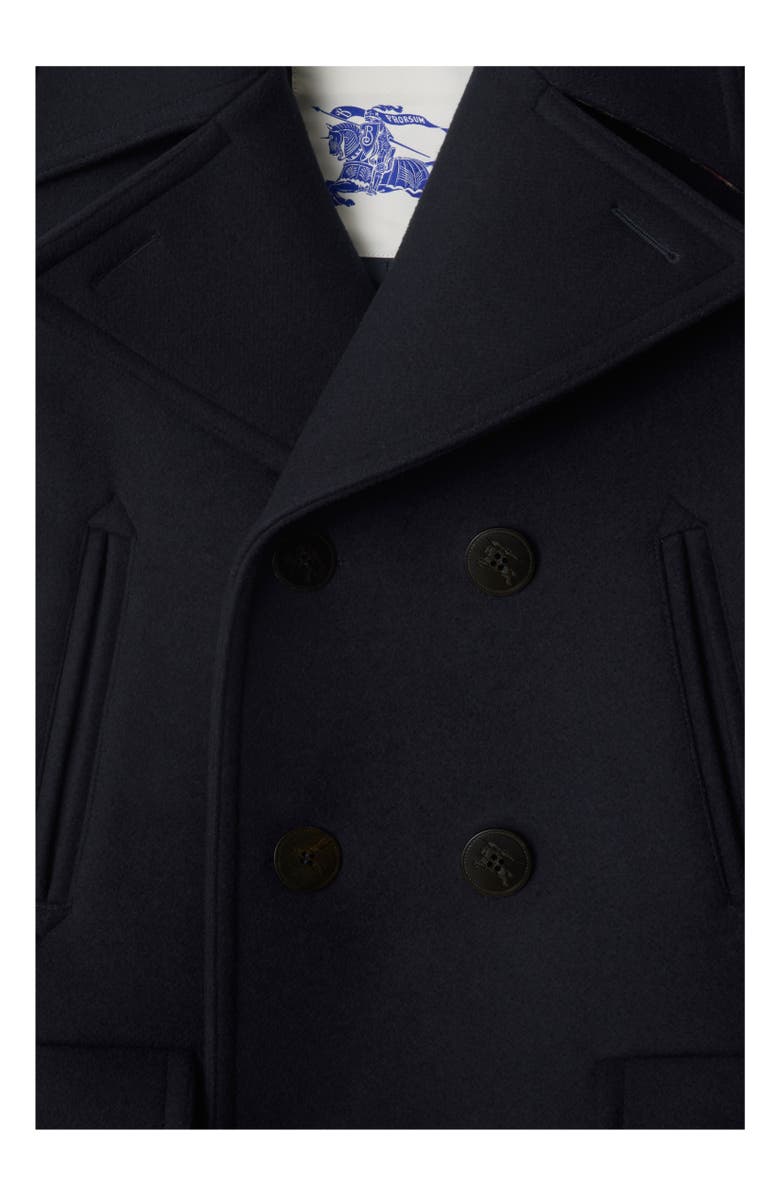 Burberry Wool Pea Coat, Alternate, color, Navy