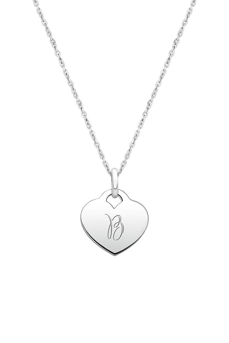 Sterling Silver Baby Heart & Engraved Initial 12-14" Necklace, Main, color, Silver - B