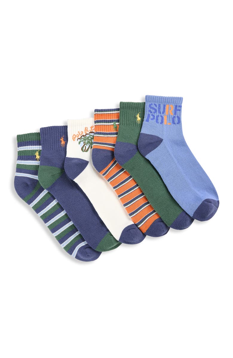 Polo Ralph Lauren Big & Tall 6-pk Surf Quarter-Top Athletic Socks, Main, color, Multi