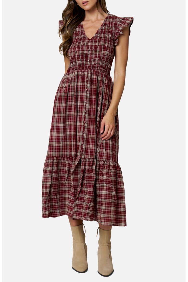 Flutter Sleeve Midi Dress, Main, color, BURGUNDY