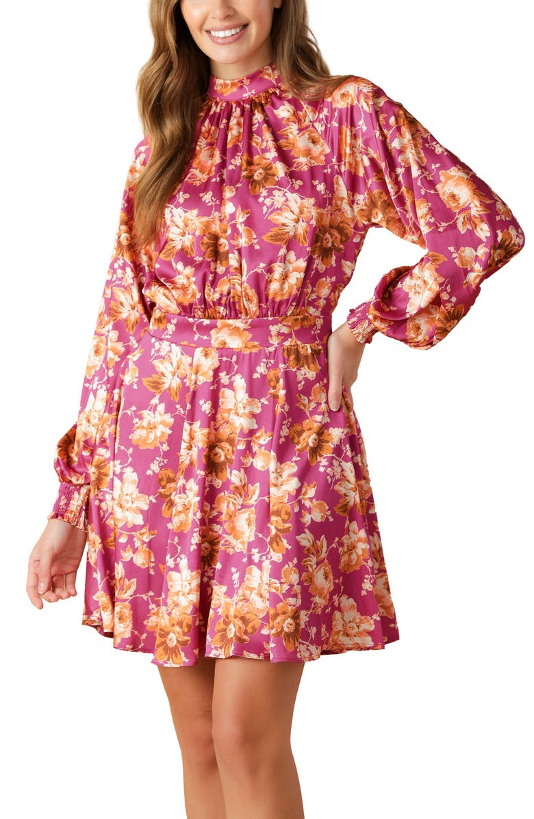 FLYING TOMATO Mock Neck Long Sleeve Minidress, Alternate, color,