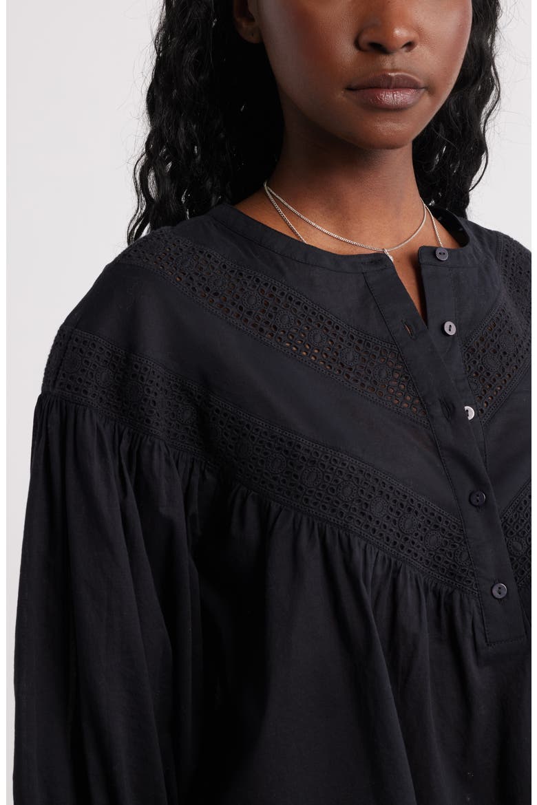 Lace Inset Woven Shirt, Alternate, color, BLACK