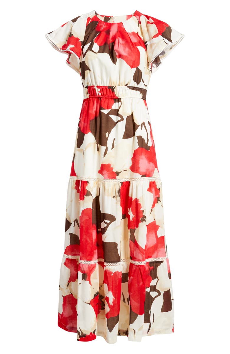 Anne Klein Floral Print Tiered Midi Dress, Alternate, color,