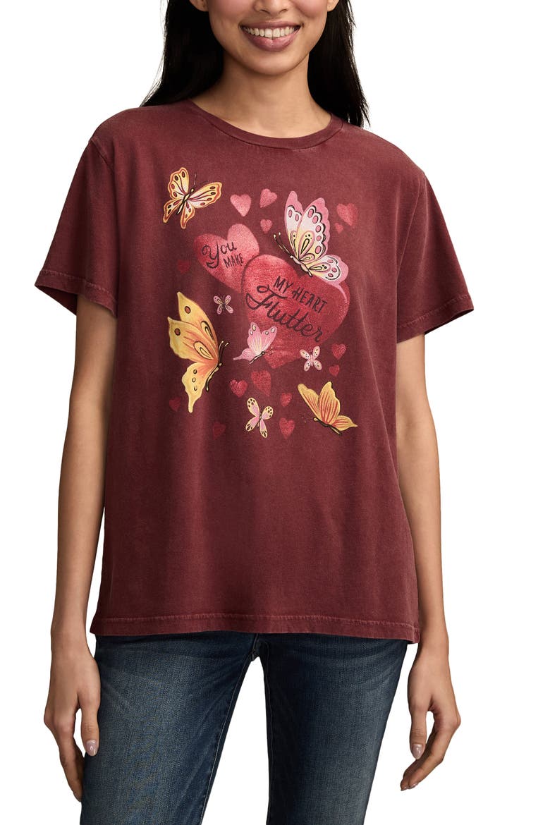Flutter Heart Graphic Boyfriend T-Shirt, Main, color, OXBLOOD RED