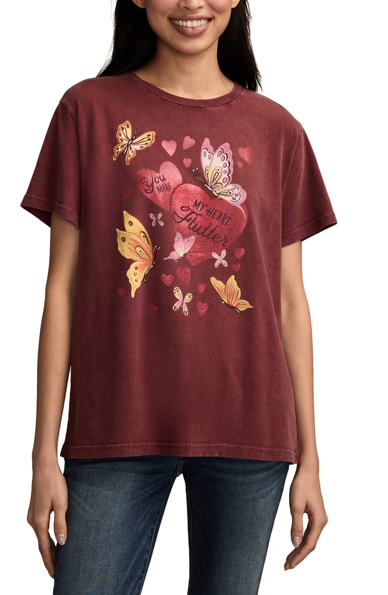 Lucky Brand Flutter Heart Graphic Boyfriend T-Shirt, Main, color, 