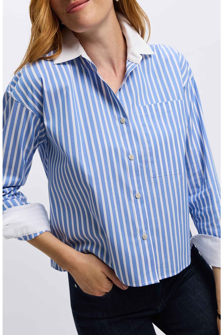 Marina Stripe Cotton Button-Up Shirt, Alternate, color, PERIWINKLE