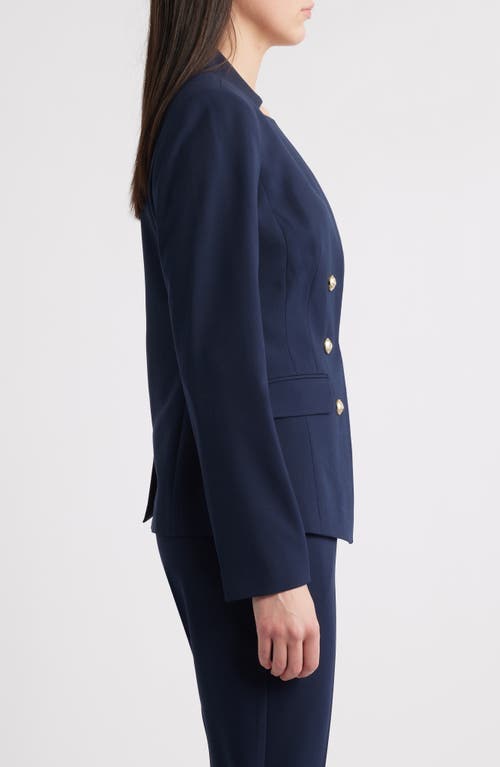 Tahari Asl Faux Double Breasted Jacket In New Navy