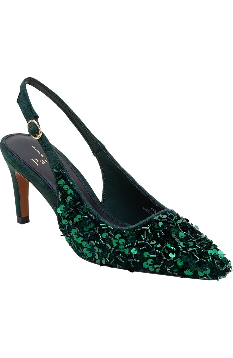 Linea Paolo Cosmo Beaded Pointed Toe Slingback Pump, Main, color, Green