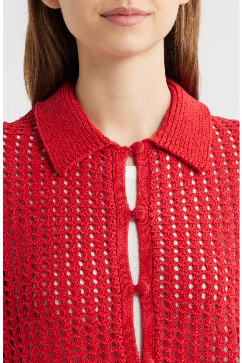 Khloe Cotton & Linen Cardigan, Alternate, color, PORT RED