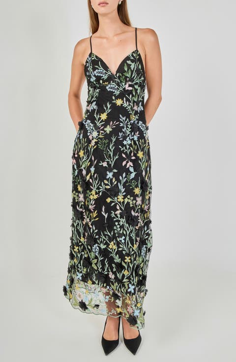 3D Floral Embroidered Maxi Dress