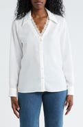 Gemma + Jane V-Neck Lace Trim Button-Up Shirt