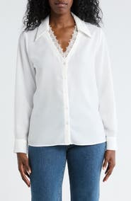 Gemma + Jane V-Neck Lace Trim Button-Up Shirt