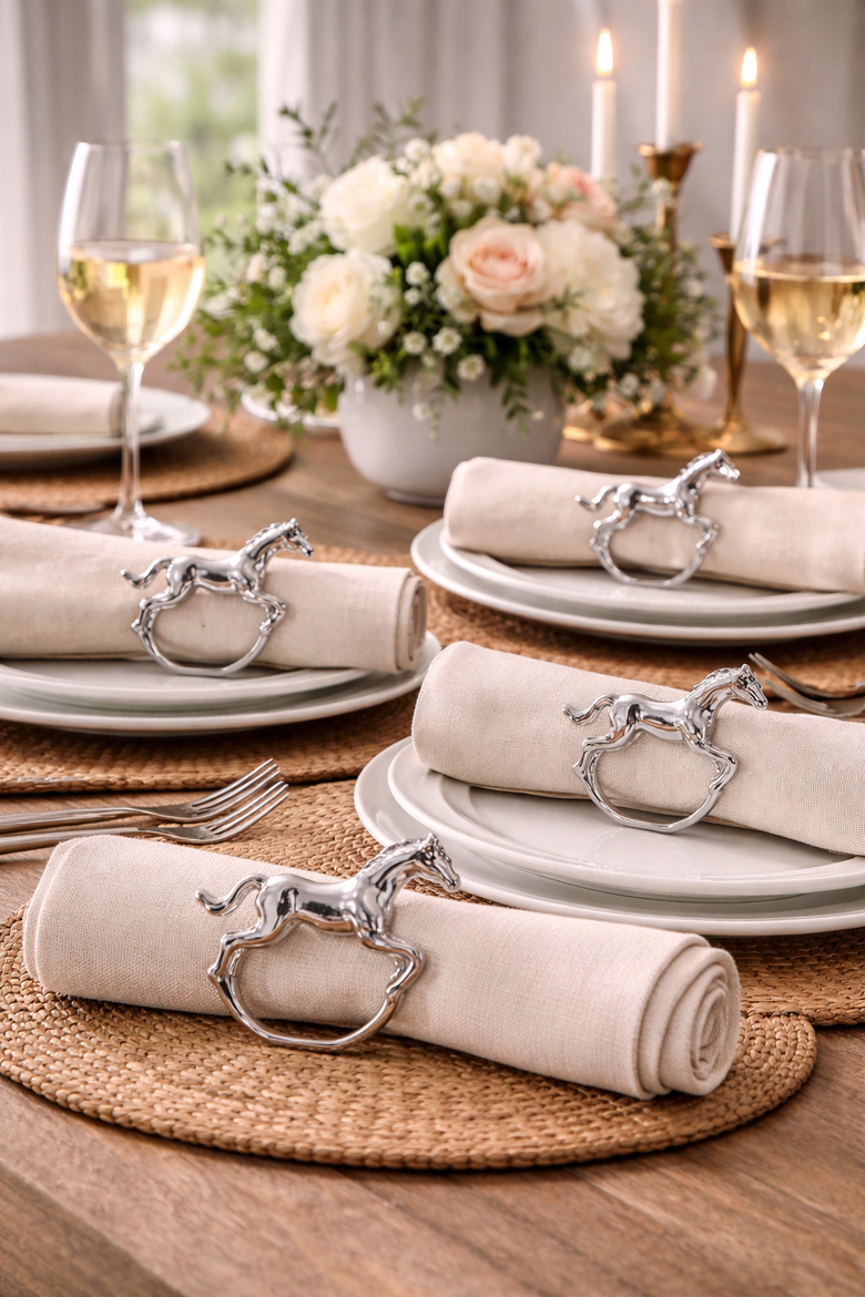 Derby Horse Napkin Ring Set of 4, Alternate, color, Silver