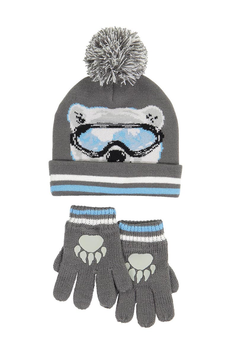 Andy & Evan Bear Print Hat & Glove Set, Main, color, 