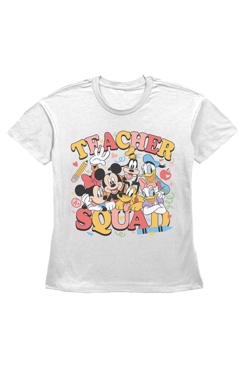 Women's Colorful Teacher Squad Short Sleeve Straight Fit T-Shirt, Main, color, White