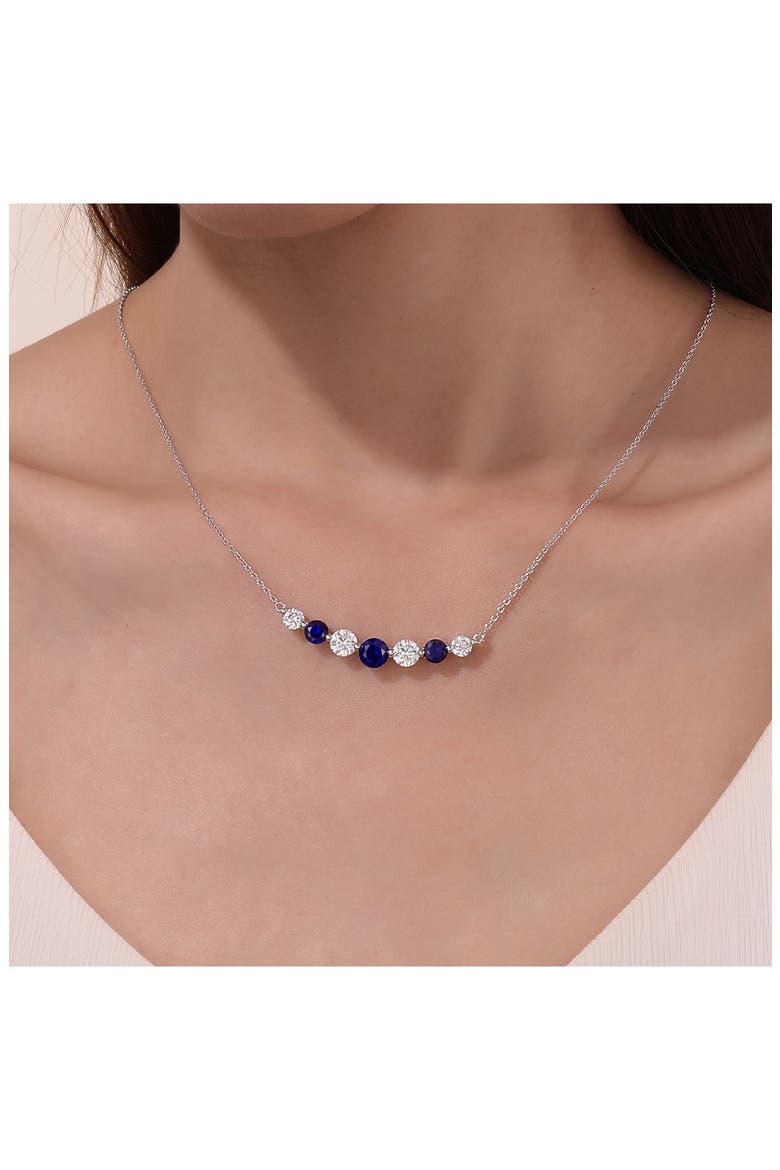 Symbols of Joy Lab Created Sapphire & Simulated Diamond Bar Pendant Necklace, Alternate, color, BLUE