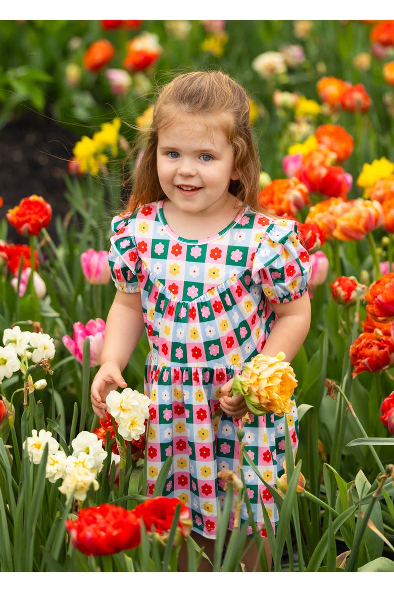 Flower Pops Short Sleeve Dress, Alternate, color, Pink