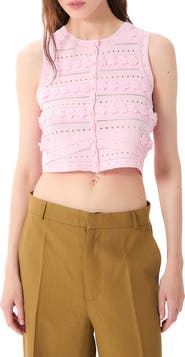 DELUC Malta Floral Appliqué Crop Pointelle Vest