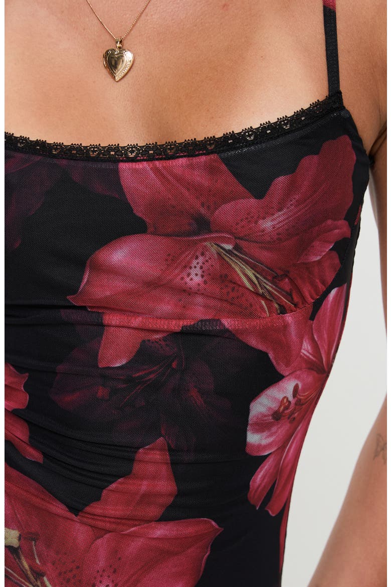 Kellers Floral Mesh Mini Slipdress, Alternate, color, BLACK / RED