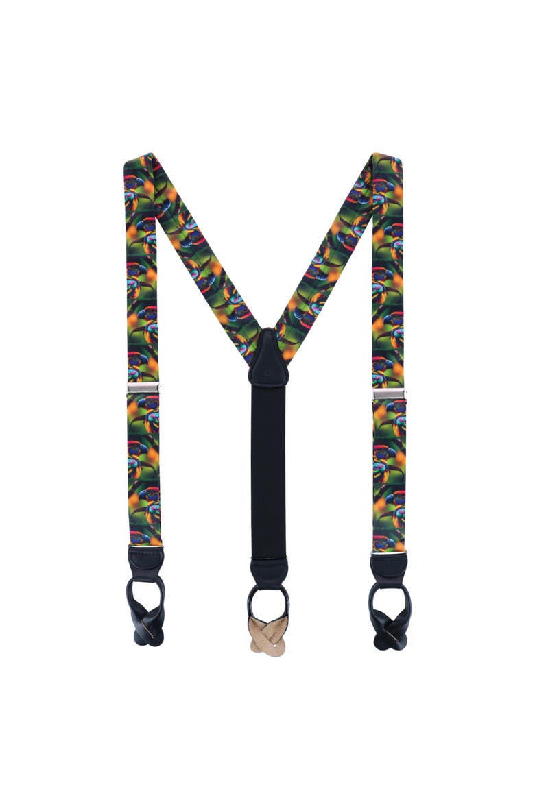 Jungle Parrot Silk Button End Suspenders, Alternate, color, Multiple