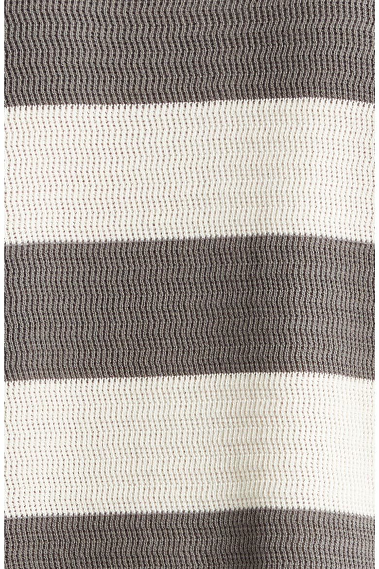 Ami de Coeur Monogram Stripe Openwork Cotton Polo, Alternate, color, BLANC CREME/ CARBONE