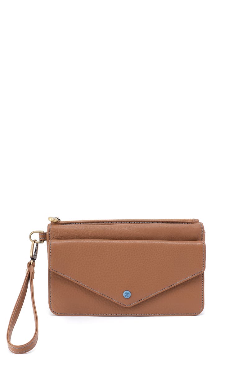 HOBO Goldie Leather Wristlet, Main, color, Brown Sugar