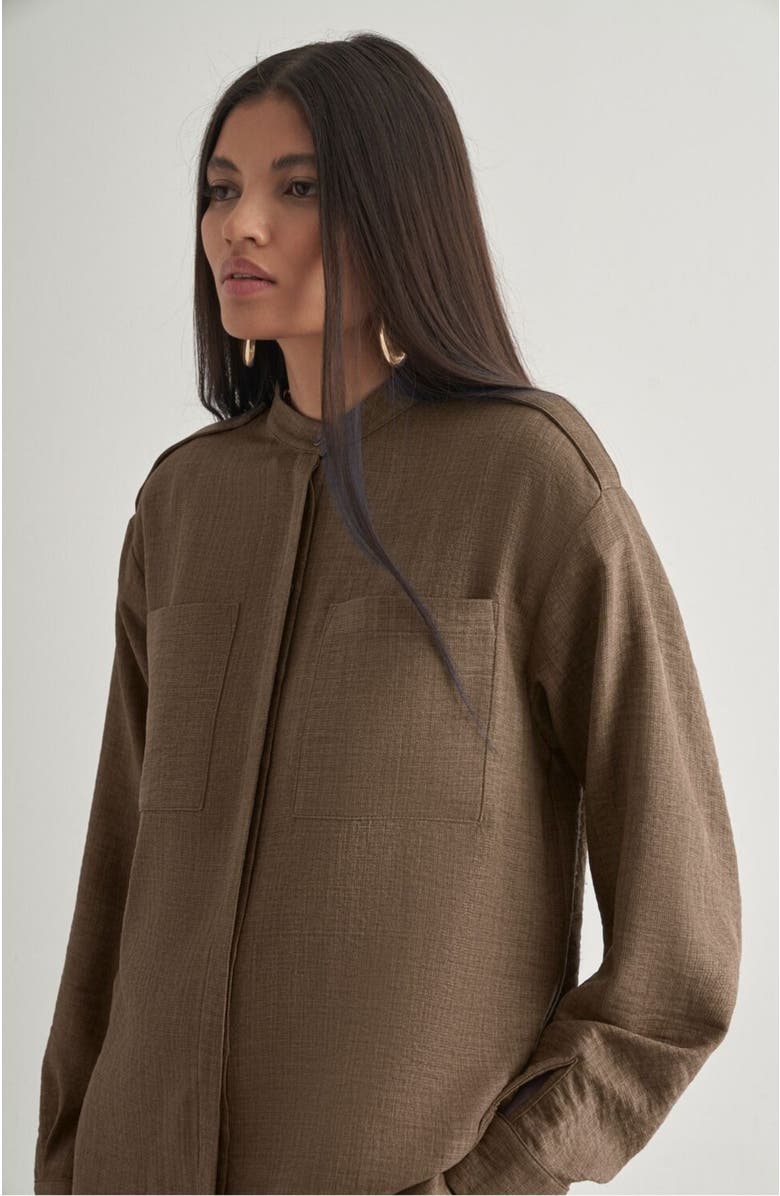 Mizalle Epaulette Tunic, Alternate, color, Brown