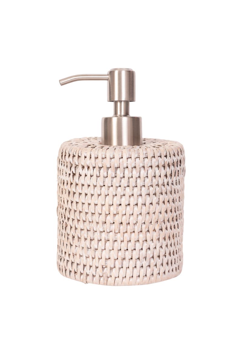 Artifacts Rattan Stainless Steel Polished Finish Soap Pump Dispenser, Main, color, White Wash