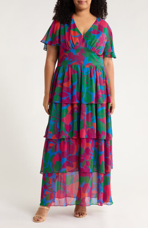 Sugarlips Kaeli Floral Amabel Floral Tiered Maxi Dress In Green