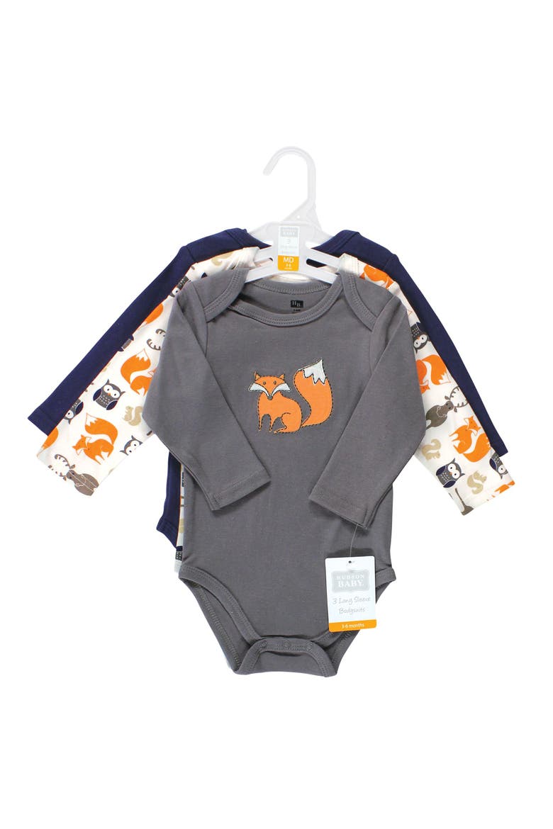 Cotton Long-Sleeve Bodysuit 3Pk, Alternate, color, Forest